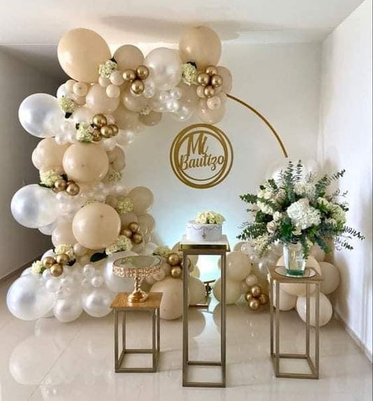 Decoración Bautizo Blanco y Dorado - Marcela Floral Design