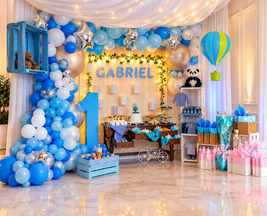 Primer Cumpleaños Gabriel - Globos Azules - Marcela Floral Design